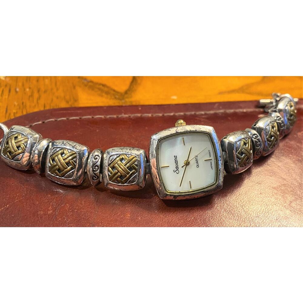 Women's Two Tone Savana Watch, Intricate Design Band, MOP Face